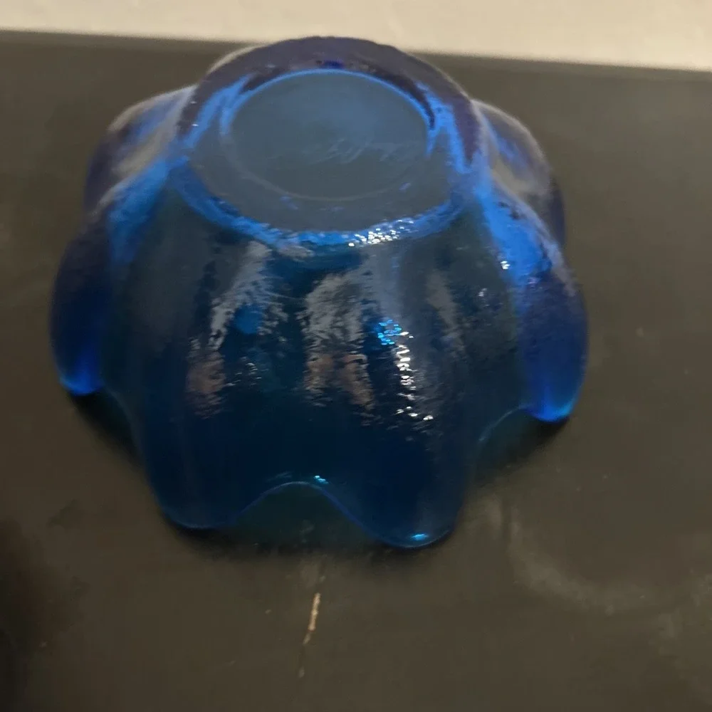 (2) VTG MCM BLENKO Art Glass Lotus Bowl‎ Blue Signed  2002 Richard Blenko - Picture 15 of 15
